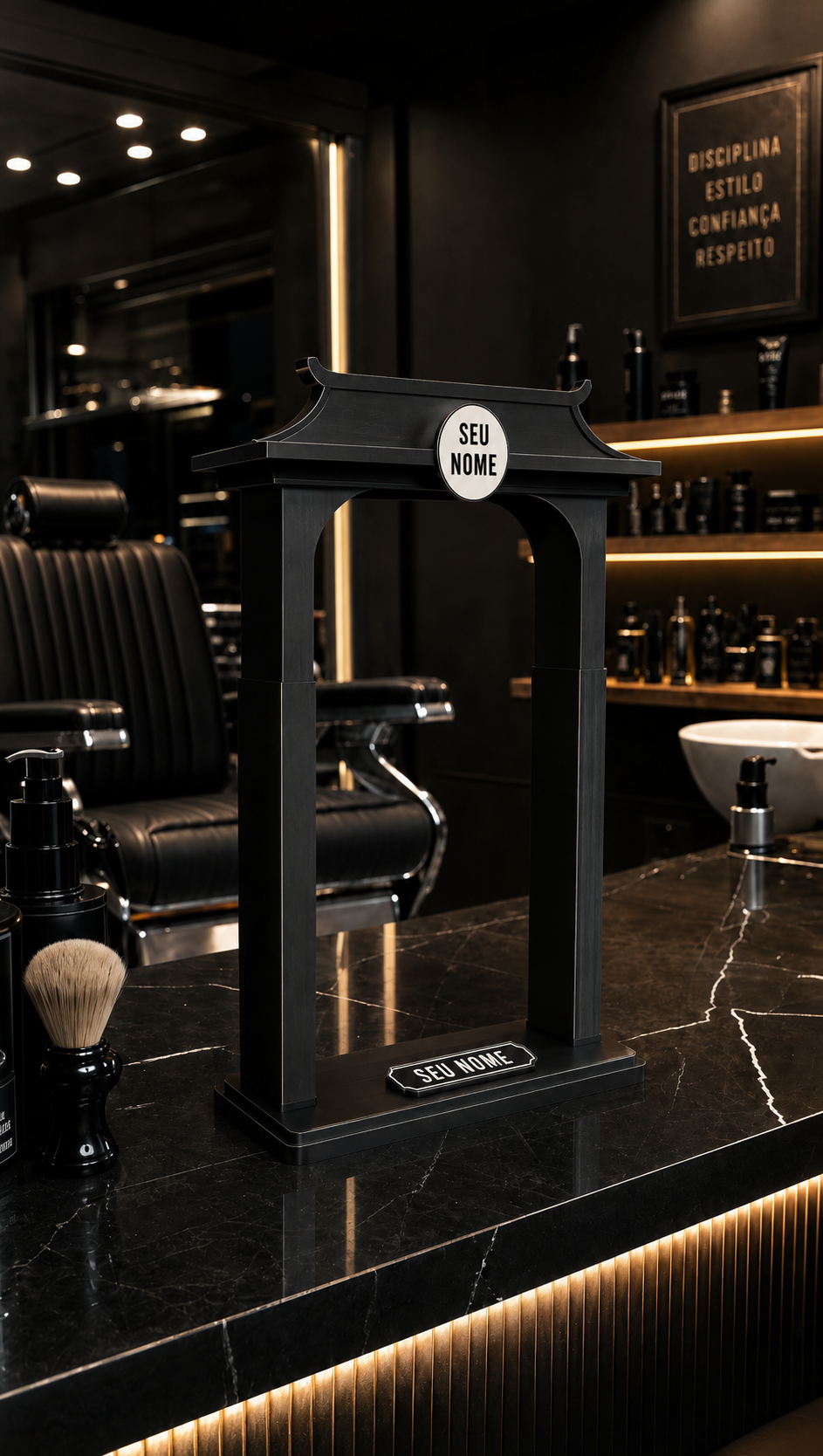 Suporte Barber Pro preto diamond em bancada